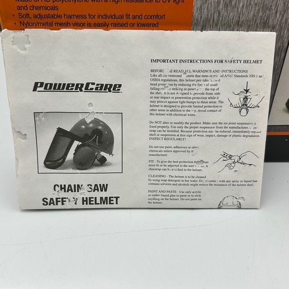 PowerCare Chain Saw Safety Helmet New Open Box Orange Ear Muffs Face Shield - Picture 8 of 12